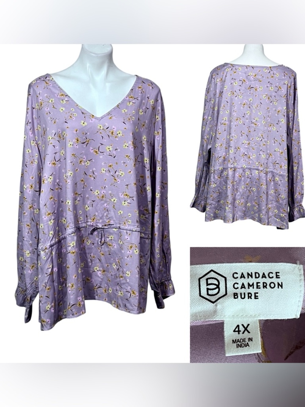 Candace Cameron Bure blouse plus 4x Lilac purple Floral V-Neck office casual